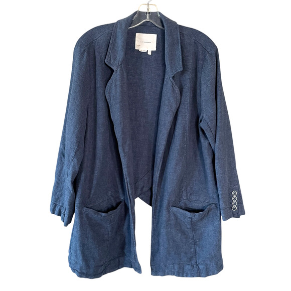 ANTHROPOLOGIE Women's Size US 14 Blue Linen Blend Lagenlook Open Blazer Jacket - Picture 2 of 9